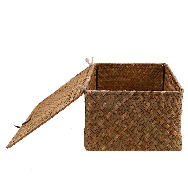 Rectangular Desktop Storage Box Hand Woven Storage Basket