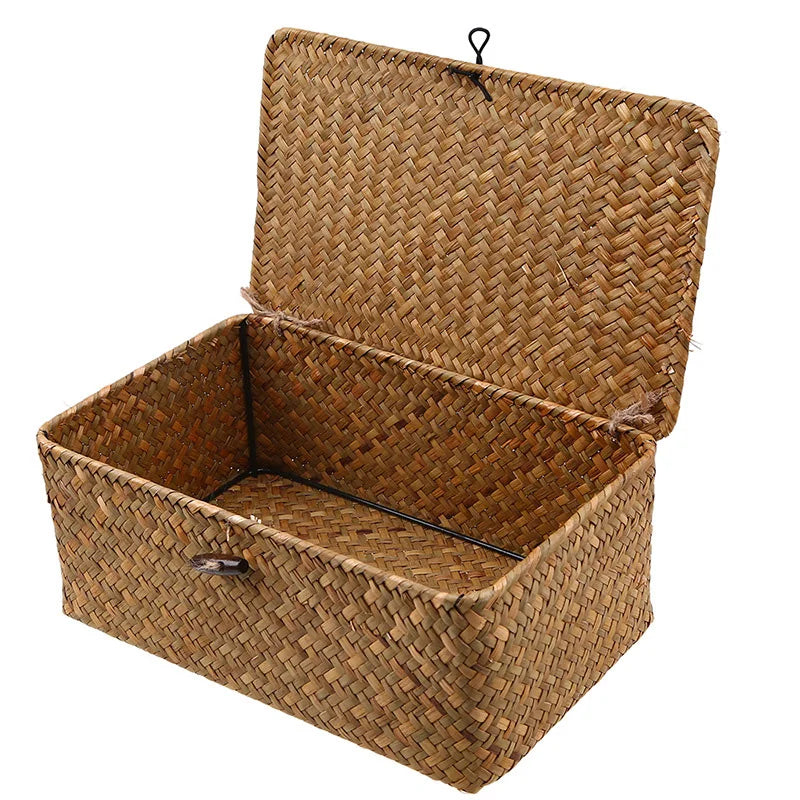 Rectangular Desktop Storage Box Hand Woven Storage Basket