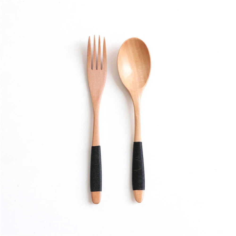 2Pcs Natural Wooden Spoon & Fork