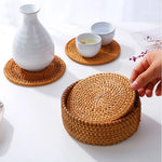 Load image into Gallery viewer, Natural Cup Mat With Storage Box Hand Woven Placemat Braided Mat
