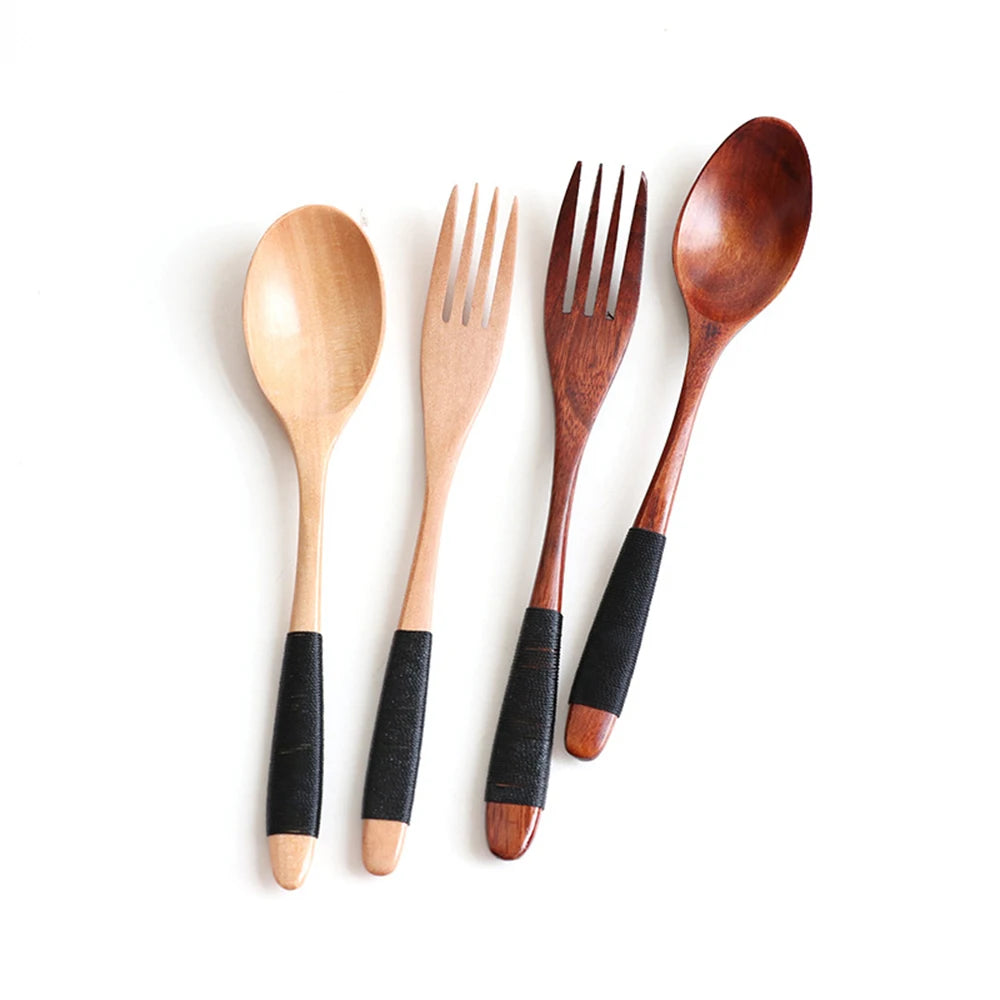 2Pcs Natural Wooden Spoon & Fork