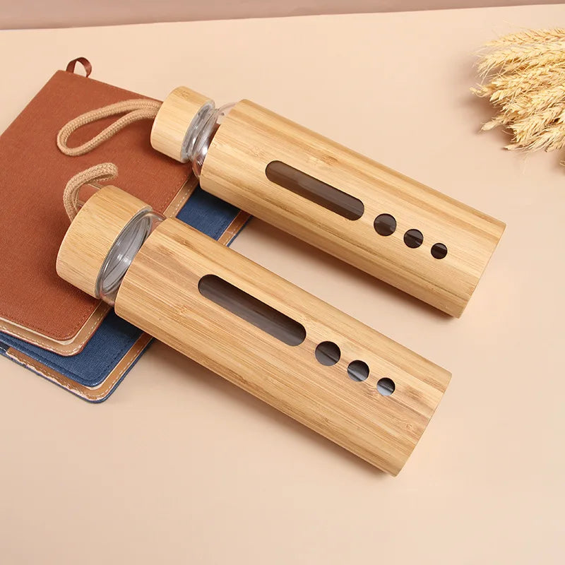 500ml Glass Water Bottle Bamboo