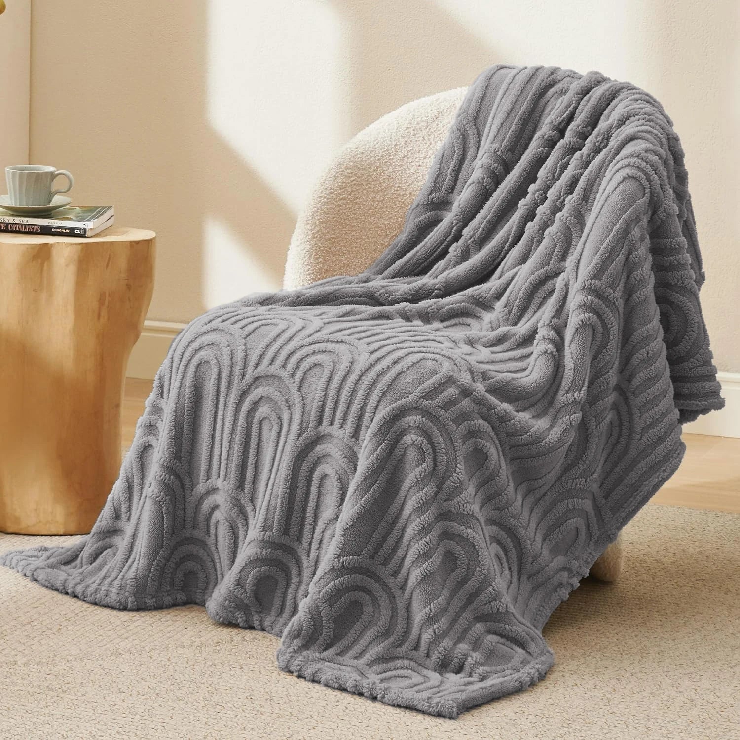 Throw Blanket for Couch-Soft White Boho Bed Throw Blanket