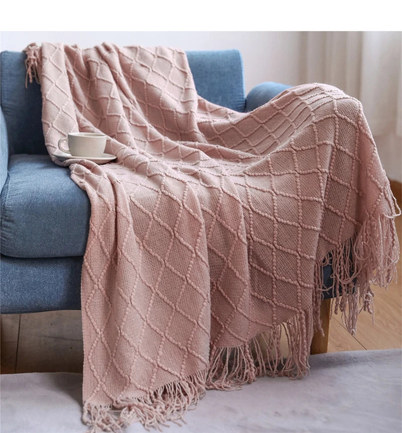 Textured Knitted Boho Woven Big Blankets Bedspread Cover