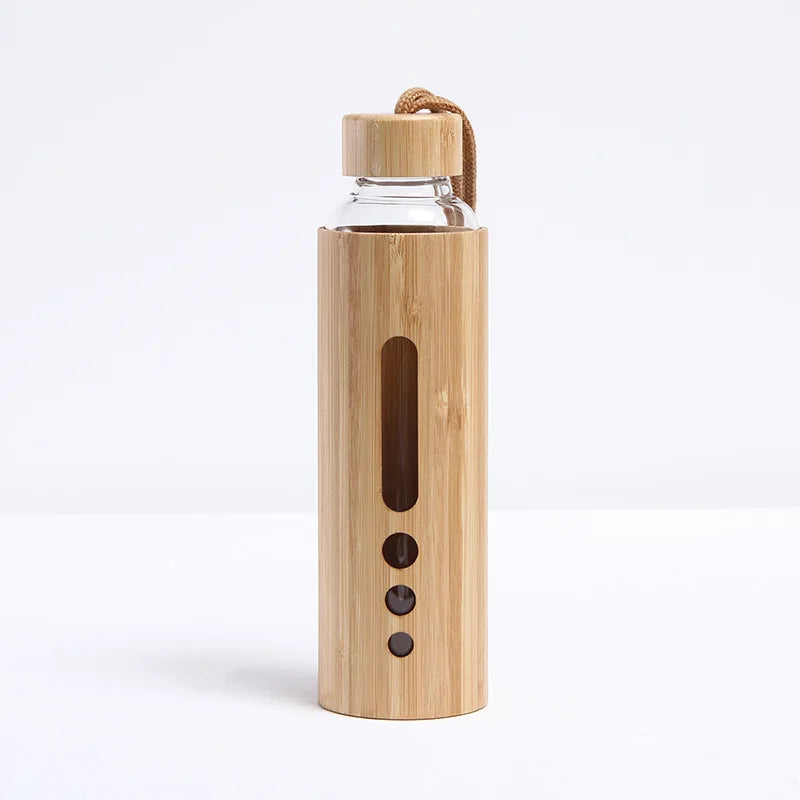 500ml Glass Water Bottle Bamboo