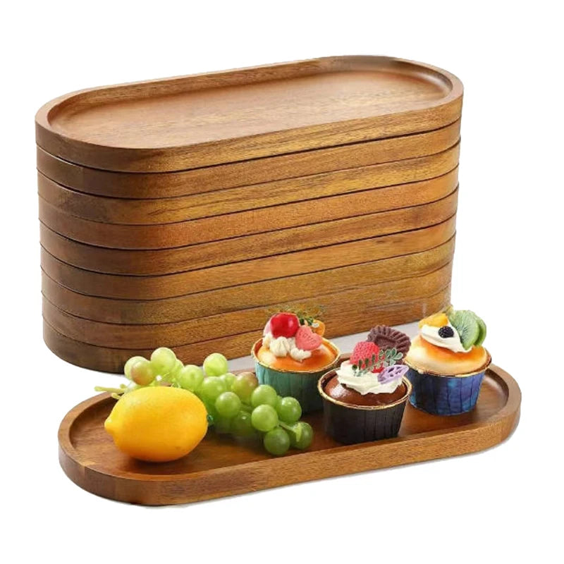 1Pcs Tableware Solid Wood Round Dessert Plate