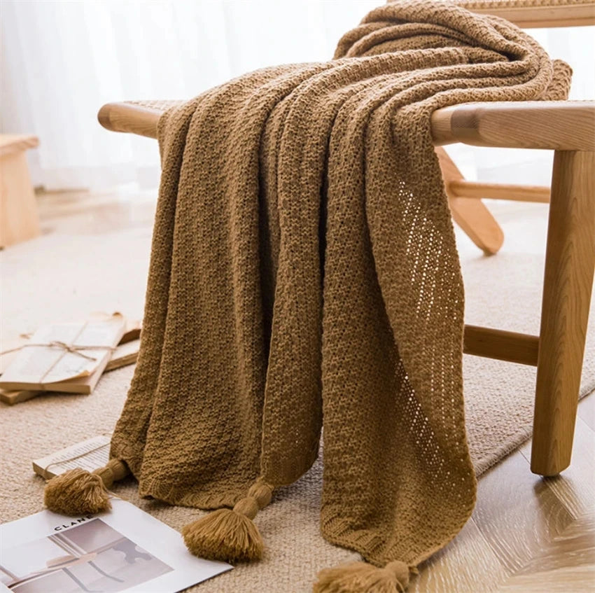 Nordic Blankets for Bed Sofa Couch Chunky Knit Bedspread Knitted Throw Blanket
