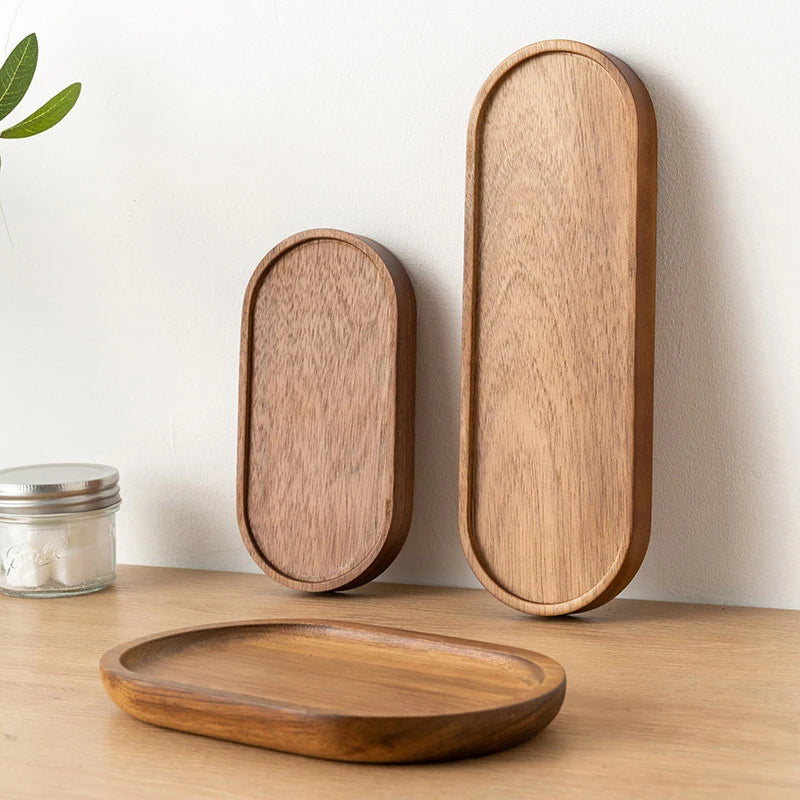 1Pcs Tableware Solid Wood Round Dessert Plate