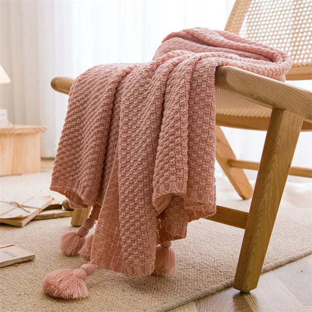 Nordic Blankets for Bed Sofa Couch Chunky Knit Bedspread Knitted Throw Blanket
