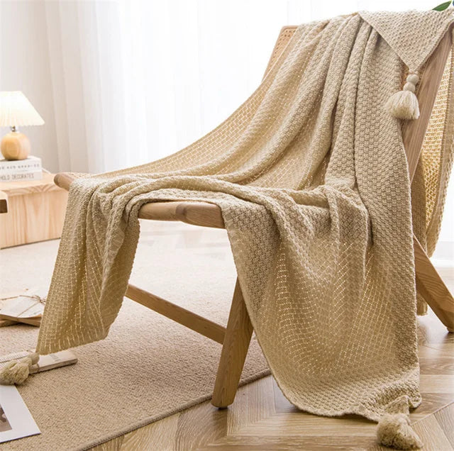 Nordic Blankets for Bed Sofa Couch Chunky Knit Bedspread Knitted Throw Blanket