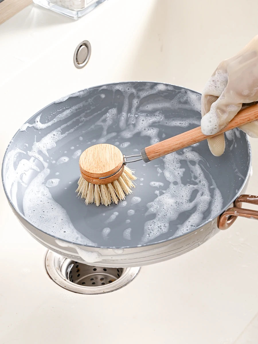 Wooden Long-Handled Pot And Bowl Brush