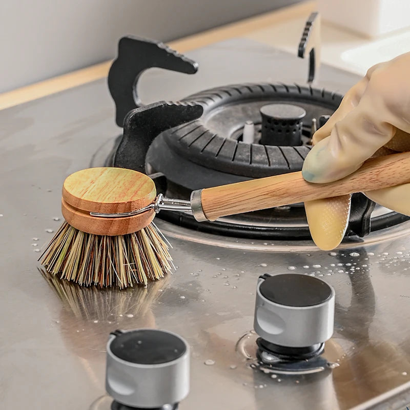 Wooden Long-Handled Pot And Bowl Brush