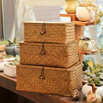 Load image into Gallery viewer, Rectangular Desktop Storage Box Hand Woven Storage Basket
