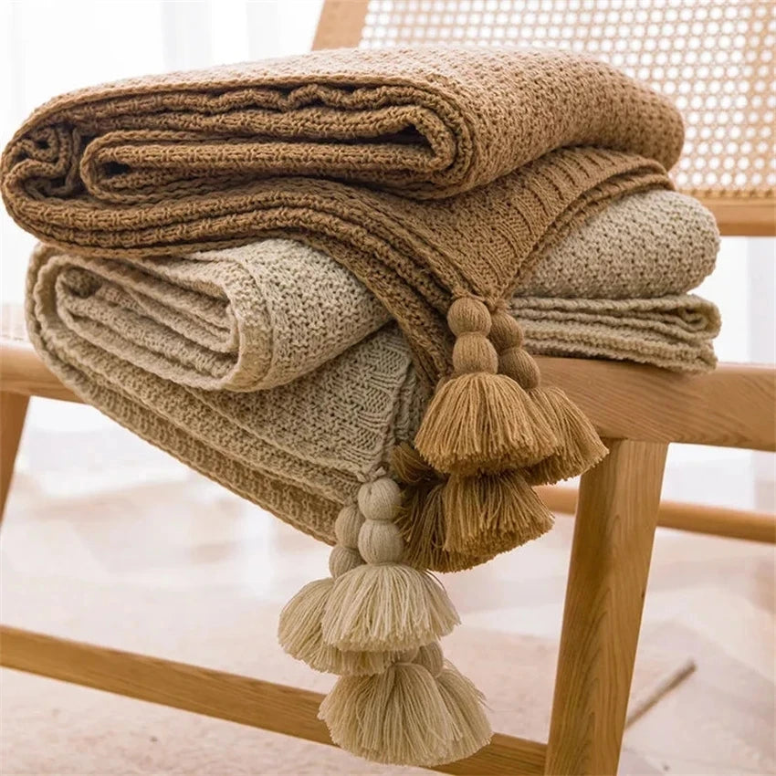 Nordic Blankets for Bed Sofa Couch Chunky Knit Bedspread Knitted Throw Blanket