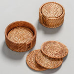 Load image into Gallery viewer, Natural Cup Mat With Storage Box Hand Woven Placemat Braided Mat
