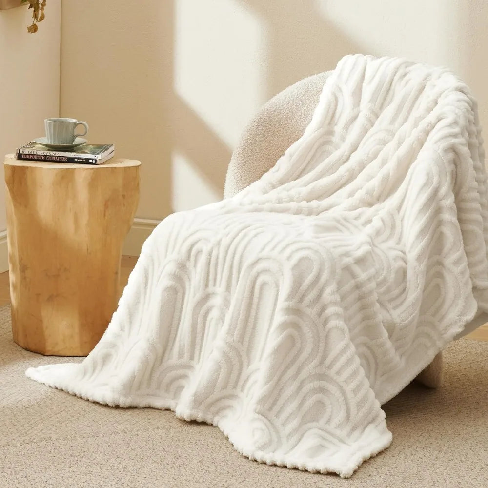 Throw Blanket for Couch-Soft White Boho Bed Throw Blanket