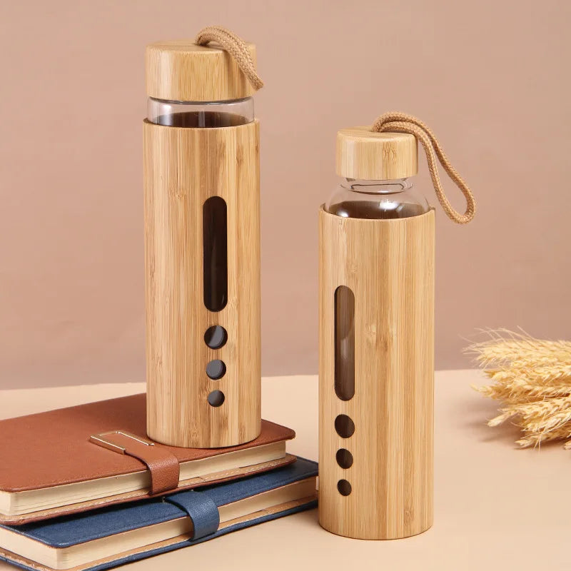 500ml Glass Water Bottle Bamboo