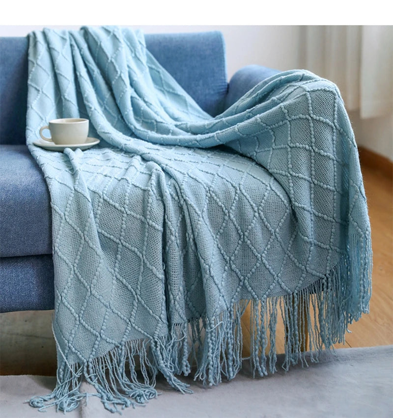 Textured Knitted Boho Woven Big Blankets Bedspread Cover