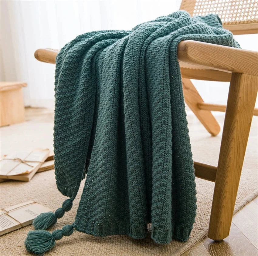 Nordic Blankets for Bed Sofa Couch Chunky Knit Bedspread Knitted Throw Blanket