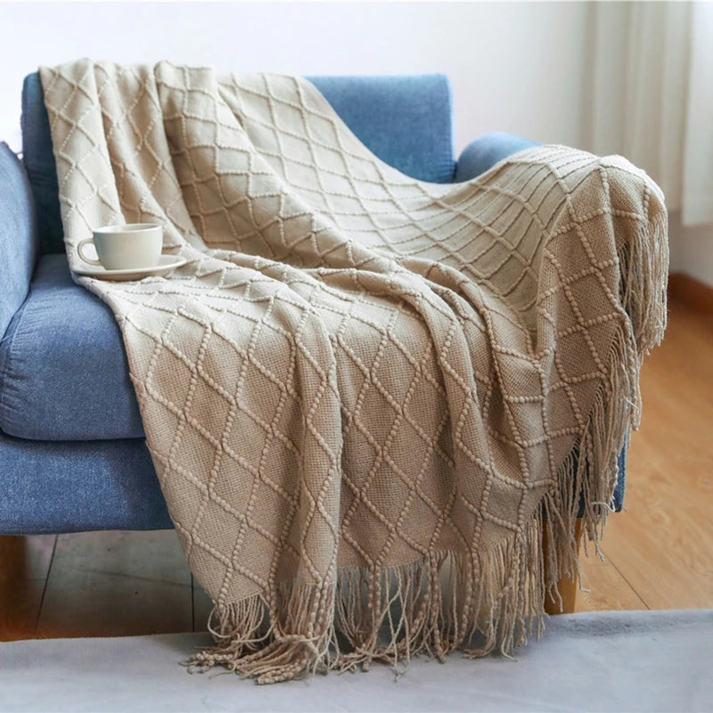 Textured Knitted Boho Woven Big Blankets Bedspread Cover